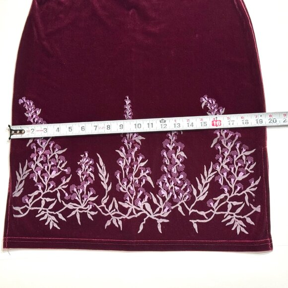 Vtg Y2K Velvet Floral Pencil Skirt Stretch Burgundy Witchy Whimsigoth - Picture 11 of 13